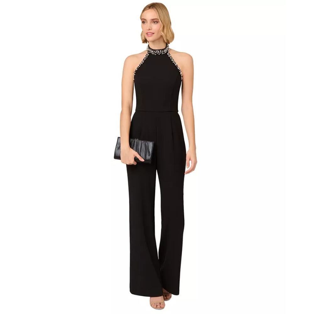 Adrianna Papell Embellished Wide-Leg Jumpsuit Black 16 Petite NWT